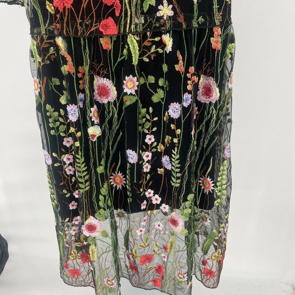 Lulu's 3D Floral Botanical Midi Dress Size Small Embroidered Sheer Black Mesh - Picture 10 of 16